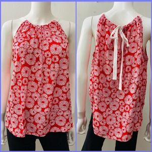 LOFT Red and White Floral Tank Top